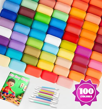 Air Dry Clay 100 Colors Foam Clay Non-Sticky Soft Air Dry Foam Clay, Moldable Super Light Clay with Sculpting Tools, Guide, Perfect for Arts, Crafts - color: 100 Colors