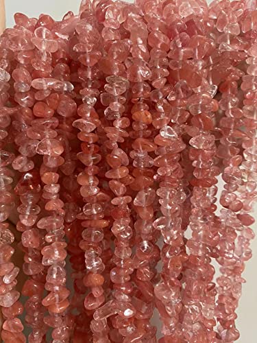 7-8mm Natural Cherry Quartz Gemstone Chips Healing Gravel Bracelets Necklace Kit Irregular Tumble Stone Beads DIY Crafts Design Jewelry Making 32" - color: Cherry Quartz