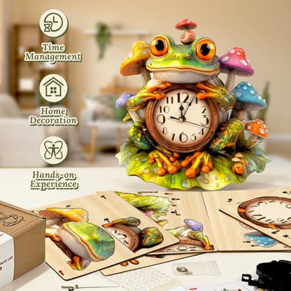 3D Wooden Puzzle for Adults - Frog Mushroom Clock - color: Frog Mushroom Clock