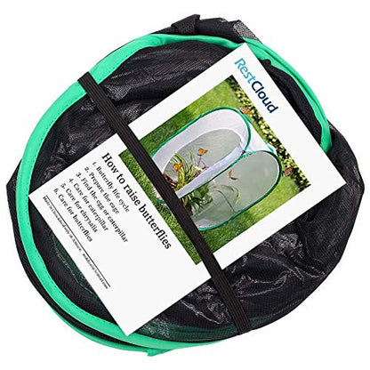 RESTCLOUD Insect and Butterfly Habitat Cage Pop-up 23.6 Inches Tall - color: Black With Green, size: 15.7 x 15.7 x 23.6 inches