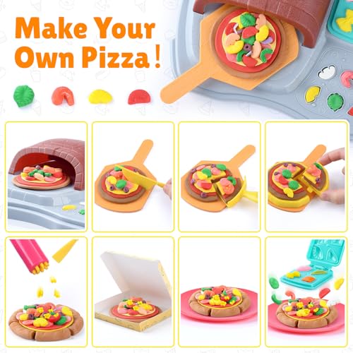 2 in 1 Color Dough Sets for Kids Ages 2-4-8, Kitchen Creations Ice Cream Pizza Maker Machine, Art Crafts Play Food Toys for 3 Year Old Girls Boys and Up, 8 Cans of Modeling Compound Dough,2 oz Cans - color: Blue Yellow