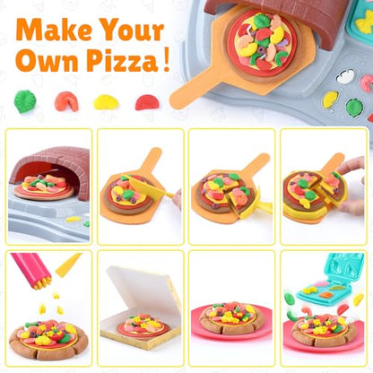 2 in 1 Color Dough Sets for Kids Ages 2-4-8, Kitchen Creations Ice Cream Pizza Maker Machine, Art Crafts Play Food Toys for 3 Year Old Girls Boys and Up, 8 Cans of Modeling Compound Dough,2 oz Cans - color: Blue Yellow