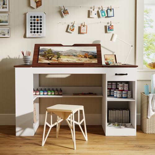 Verano Garden 55.1" Drafting Table, Craft Art Table, Computer Desk, White - color: White