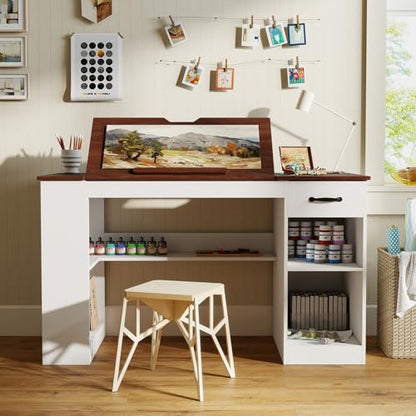 Verano Garden 55.1" Drafting Table, Craft Art Table, Computer Desk, White - color: White