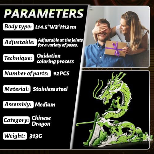 3D Metal Puzzle Mechanical Model Kit Cyan Dragon Stainless Steel - color: A8-cyan Dragon