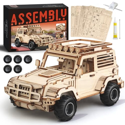 3D Wooden Puzzles for Adults to Build, Off-Road Car Model Kit