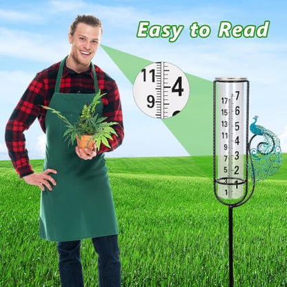 Stargarden Rain Gauge, Outdoor Peacock Rain Gauge - color: Blue peacock