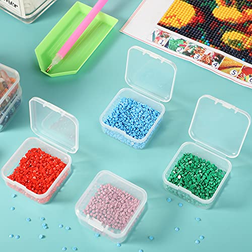 SATINIOR 48 Packs Clear Small Plastic Containers Transparent Storage Box with Hinged Lid for Items Crafts Jewelry (1.7 x 1.7 0.79 Inches) - size: 1.7 x 1.7 x 0.79 in