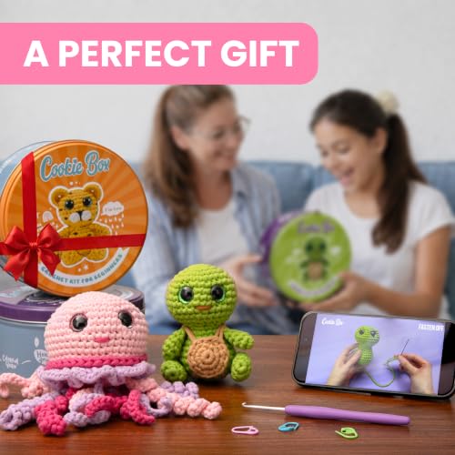 Cookie Box Crochet Kit for Beginners, Bunny Lola - color: Pink