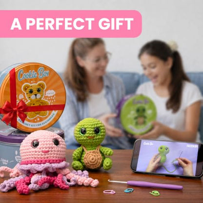 Cookie Box Crochet Kit for Beginners, Bunny Lola - color: Pink