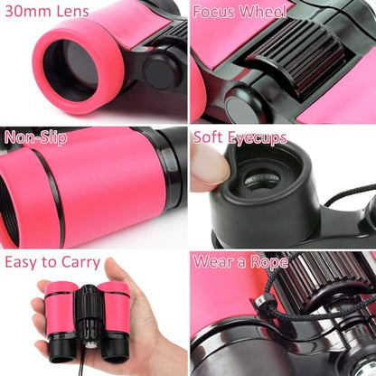 Scotamalone Kids Binoculars Shock Proof Toy Binoculars Set for Age 3-12 Years Old Boys Girls Bird Watching Educational Learning Hunting Hiking Birthday Presents - color: pink, size: one pc