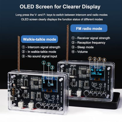 DIY Smart Two-Way Walkie-Talkie Radio Kit Soldering Kits, 2 Pack Walkie-Talkie Soldering Projects, FM Radio DIY Electronic Kit for College High School Education