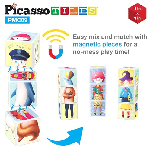 PicassoTiles Magnetic Expression Puzzle Toy Building Block Mix & Match Cubes Cubes Magnet Pre-School Sensory Toys Gifts Educational STEM Learning Kit for Kid, Baby Toddler Age 3 and Up 9 Piece PMC09 - color: Expression Mix & Match Cubes