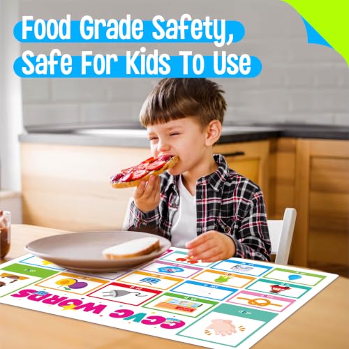 Non-Slip Placemats Washable Table Mat for Kids, 6 Pack - style: CVC, CVCC & CCVC Words