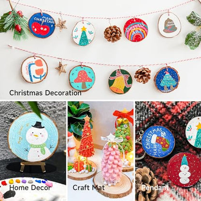 Shuttle Art Natural Wood Slices 70 PCS 2.8-3.1 Inches Craft Wood Ornament Kit, Unfinished Predrilled Wooden Circles with Hole, Jute Twine, Acrylic Paint, Markers for DIY Decoration