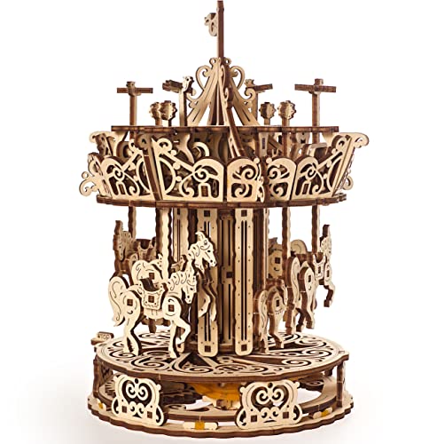 UGEARS Carousel 3D Wooden Puzzles for Adults - Mechanical 3D Model Self-Assembling Craft DIY Kit Adult 3D Puzzle Gift, Wooden Model Kits for Adults