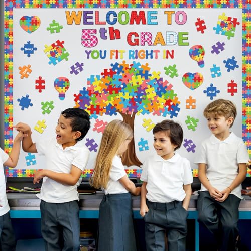 Motivational Bulletin Board Decoration Set Classroom Positive Inspirational Grade Decor Puzzle Pieces Cutouts for Chalkboards Welcome Back to School Home Wall (kindergarten，1st，2nd，3rd，4th，5th，6th) - style: Puzzle Pieces with Grade