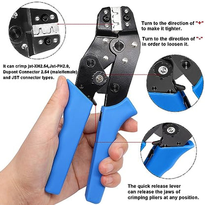 Taiss Dupont Crimping Tool Kit Ratcheting Wire Crimper with 2.54mm 600PCS Dupont Connectors and 560PCS JST XH Connectors,Dupont Crimper,JST Crimper(0.08-0.5mm² 28-20AWG) - style: 21 Types Dupont/JST-XH(2.5-2.54mm)+Tool