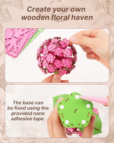 Kaayee 3D Flower Puzzles Hydrangea, Wooden Flowers Craft for Adults - color: Hydrangea Flower