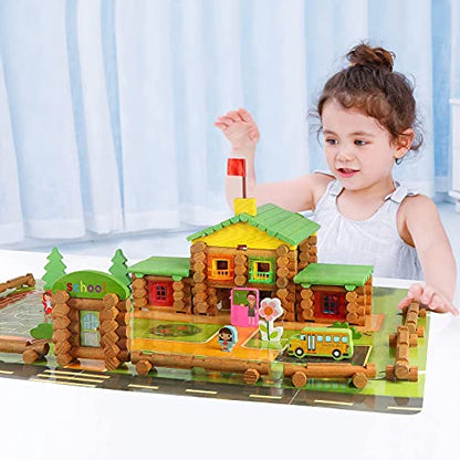Wondertoys 269 Pieces Real Wood Logs Set Ages 3+, Classic Building Log Gift Set for Boys/Girls– Creative Construction Engineering - Top Blocks Game Kit - Preschool Education Toy - style: 269 PCS