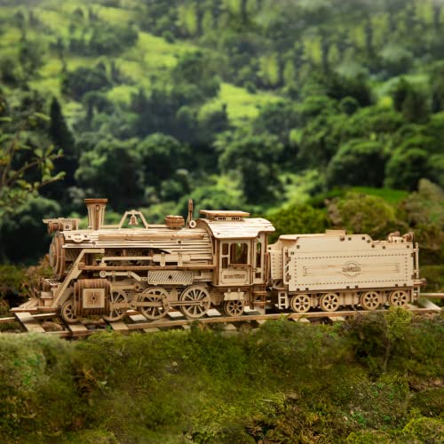 ROKR Model Car Kits Wooden 3D Puzzles Model Building Kits for Adults to Build-Educational Brain Teaser Assembly Model, Desk Decor/DIY Hobbies/Gifts (Prime Steam Express/12.1 * 2.7 * 3.3) - style: MC - Prime Steam Express
