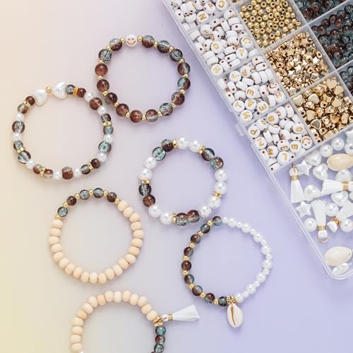 Xylise 6mm/8mm Crackle Glass Beads Bracelet Making Kit Crystal Glass Beads Jewelry Making Kit, Friendship Bracelet kit for DIY Crafts Gifts - color: Two-tone brown