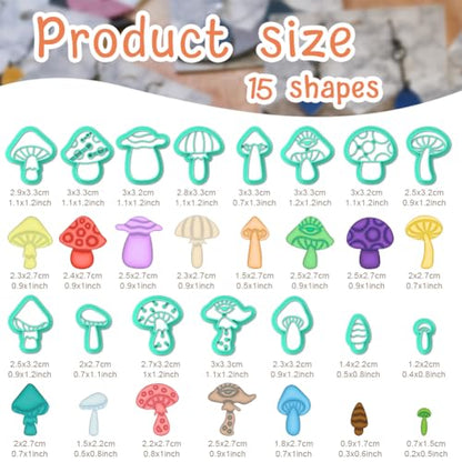 ACRNIGHEET Mushroom Clay Cutters - 15pcs 3D Clay Cutters for Polymer Clay, Clay Cutters Shapes Mushroom, Cookie Cutter, DIY Earring Making Tools with Storage Box - style: Mushroom theme (15 pcs)