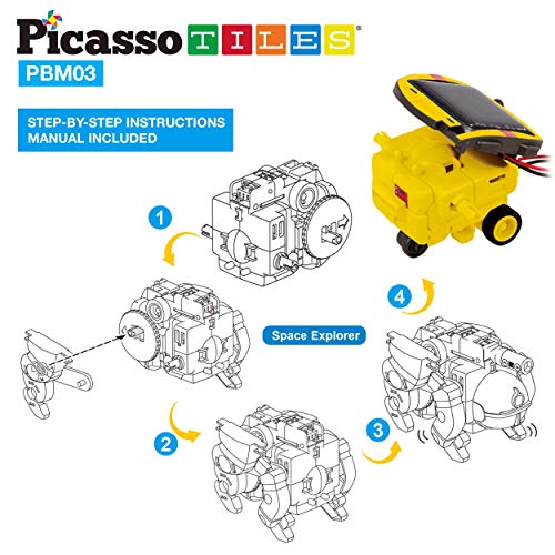 PicassoTiles STEM Kids Solar Powered Space Robot Educational Learning Engineering Building Toy 6-in-1 Creative Unique Transformation Renewable Sun Energy Science Experiment DIY Kit Boys Girls Age 8+ - color: Space Robot