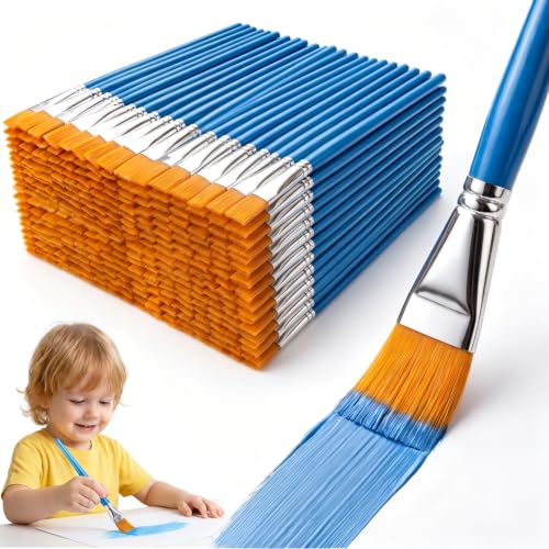 50 Pack 1 Inch Paint Brushes, Acrylic Paint Brushes Bulk, Large Flat Bristle Brush Set for Arts & Crafts, Watercolor, Tempera, Glue, Classroom Projects, Touch-Up, Washable & Reusable