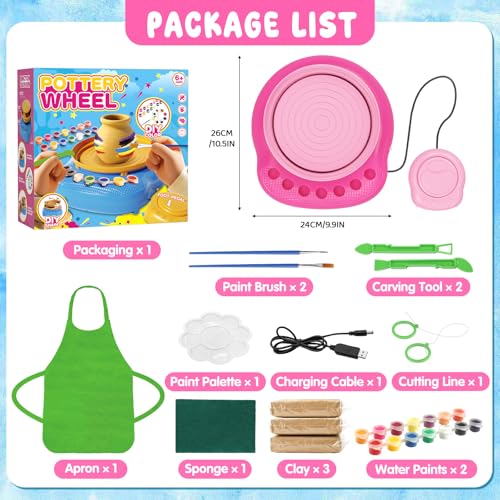 Weilim Pottery Wheel for Kids Beginners, Air-Dry Clay & Paint Kit Ages 6-12 - color: Pink