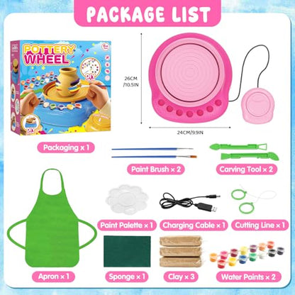 Weilim Pottery Wheel for Kids Beginners, Air-Dry Clay & Paint Kit Ages 6-12 - color: Pink