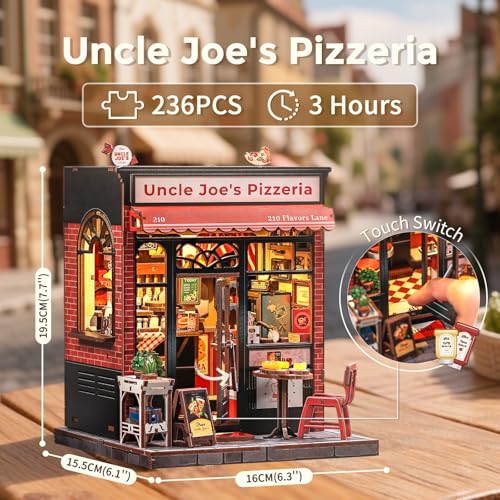 CUTEBEE Book Nook Kit, DIY Miniature Dollhouse Kit, Pizza Shop Booknook - color: Uncle Joe's Pizzeria