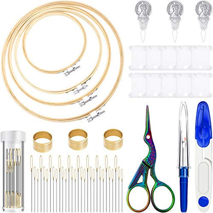 Mudder 53 Pcs Cross Stitch Kit with Embroidery Hoop Bamboo Needles,Blue - color: Blue