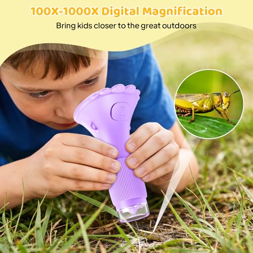 Ashfly Microscope for Kids 200x Zoom 2-Inch HD Kids Microscope Camera - STEM Learning Kit | Portable Science Tool | Perfect for Ages 3-12 Girls | Purple - color: Purple