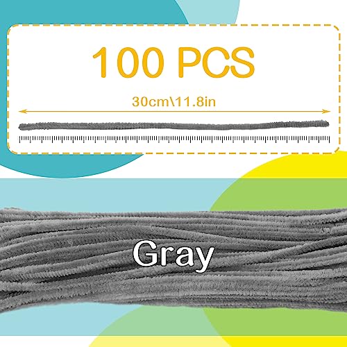 100 Pieces Pipe Cleaners Craft Chenille Stem Gray Pipe Cleaners - color: Gray