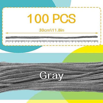 100 Pieces Pipe Cleaners Craft Chenille Stem Gray Pipe Cleaners - color: Gray