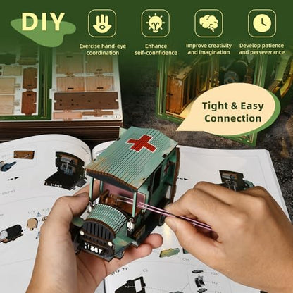 MiniCity Book Nook Kit, DIY Miniature Dollhouse Book Nook Kit with Dust Cover and LED Light-The Radium Lady - color: The Radium Lady