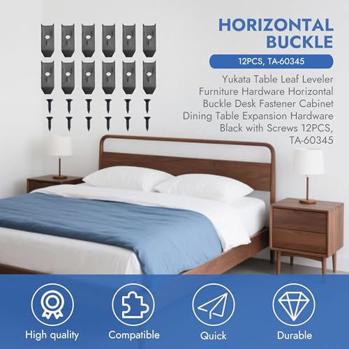 12 Sets Table Leaf Levelers & Locks with Sliding Aligner Bars, Heavy Duty Table Extension Hardware for Dining Tables, Desks, Buffets & Cabinets, Metal Horizontal Buckle Latches Connectors (Black) - color: Black