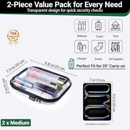YQBRAO 2-Piece Medium Clear Hard Shell Zipper Case Set, Black - color: Black, size: MM