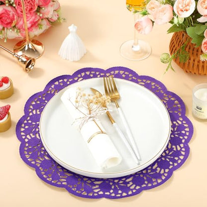 Yexiya 200 Pcs Lace Paper Doilies 14 Inch Round Foil Placemats, Purple - color: Purple