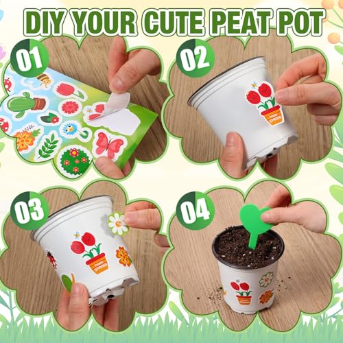 150 Sets Garden Pot Craft Kit Bulk DIY Flower Planting Kit Including Plastic Nursery Pots Labels and Stickers for Flower Planting Growing Garden Supplies(Fresh) - style: Fresh