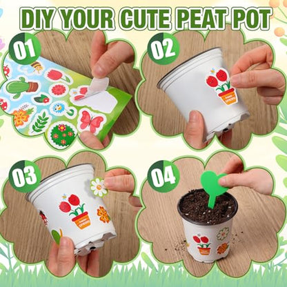 150 Sets Garden Pot Craft Kit Bulk DIY Flower Planting Kit Including Plastic Nursery Pots Labels and Stickers for Flower Planting Growing Garden Supplies(Fresh) - style: Fresh