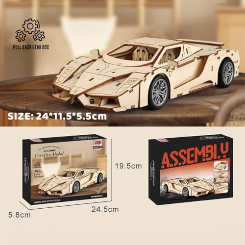 Wooden Buildable Car Model Kit – 87-Piece Self-Assembly Vehicle Toy, Handcrafted Puzzle Project for Kids and Adults (9.4 x 4.3 x 2.4 in)