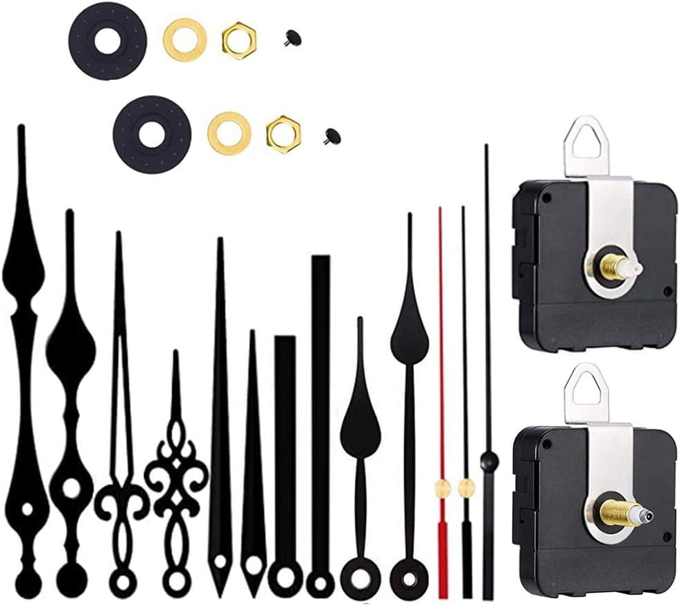 2 Pieces Silent Clock Movement Mechanism Long and Short Shaft with 6 Different Pairs of Hands DIY Clock Repair Parts Motor Replacemen - color: Black
