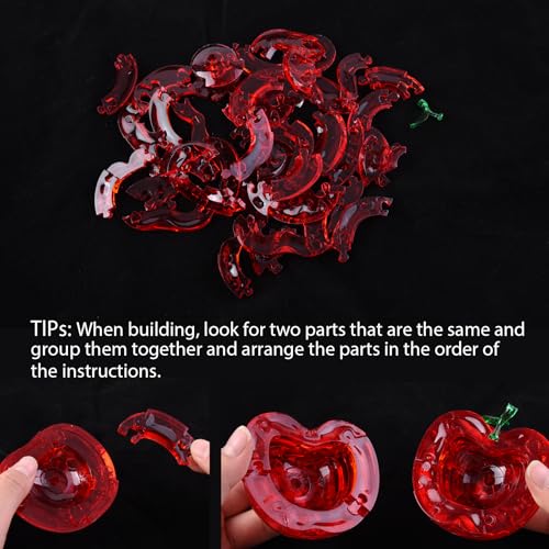 3D Crystal Puzzle, Night Light with Base, DIY Crafts for Age 14+, Birthday Gifts for Adults, Plastic Apple DIY Puzzle Blocks 3D Model Toy(Red) - color: Red Apple