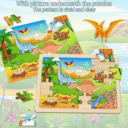 Wooden Puzzles Dinosaur Toys for Kids Ages 4-6, 4 Packs 24 Piece - color: Dinosaur