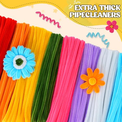 Anyeve 800PCS Pipe Cleaners Flower Kit, Pipe Cleaner Bulk Craft Flower Making Kit with Instruction, 8 Colors Thick Chenille Stems for Arts DIY Craft Supplies with Gardening Tape, Floral Wires, Stamen