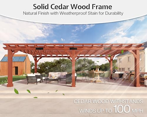 Jocisland 12x24 FT Premium Cedar Wood Pergola with Trellis Roof & Stakes - size: 12x24 FT
