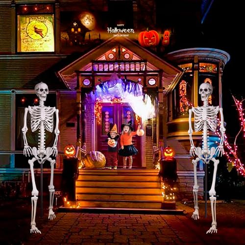 7.9ft Halloween Giant Skeleton, Tall Outdoor Skeleton with Full Body Posable Joints, Scary Plastic Large Skeleton for Halloween Haunted House Spooky Scene Decorations - size: 1p 7.9ft