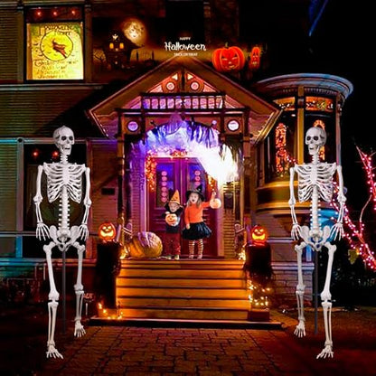 7.9ft Halloween Giant Skeleton, Tall Outdoor Skeleton with Full Body Posable Joints, Scary Plastic Large Skeleton for Halloween Haunted House Spooky Scene Decorations - size: 1p 7.9ft